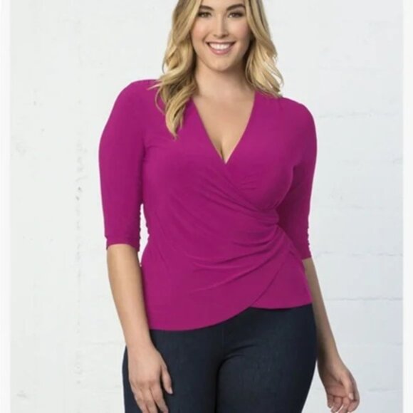 Kiyonna Tops - Kiyonna Femme Fatale Mauve Faux Wrap V-neck Top Size 4X
